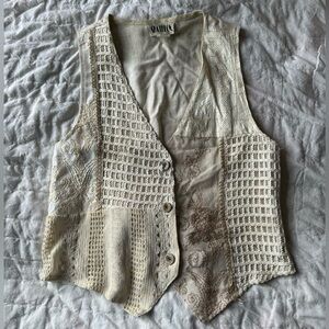 Vintage Crotchet Style Vest with Brown Wooden Button Details Size Small/Medium